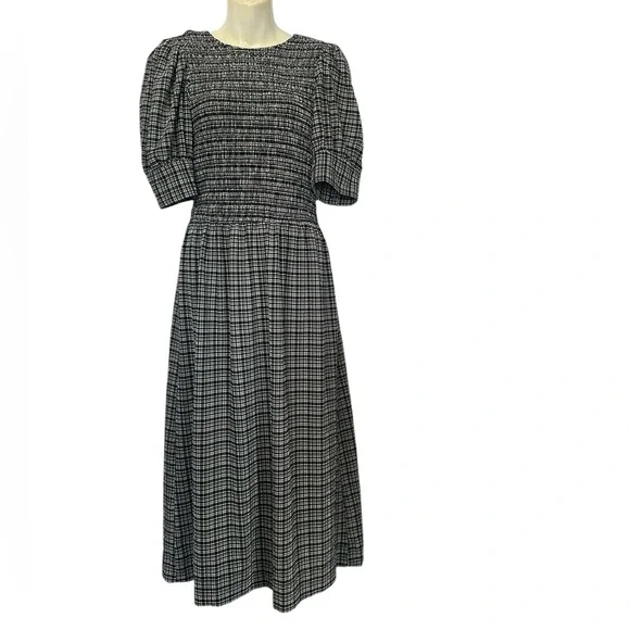 Ganni women’s stretch sheersucker smocked maxi dress size 36 black - Picture 6 of 9